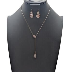 Brighton Halo Collection Silver Plated Crystal 16"-18" Necklace and Earring Set